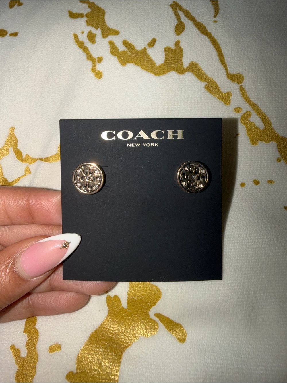 COACH Gold Logo Disc Stud Earrings